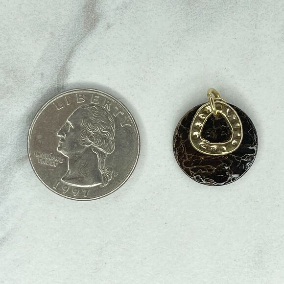 Gold Tone Brown Shell Small Upcycled Pendant - Picture 1 of 5